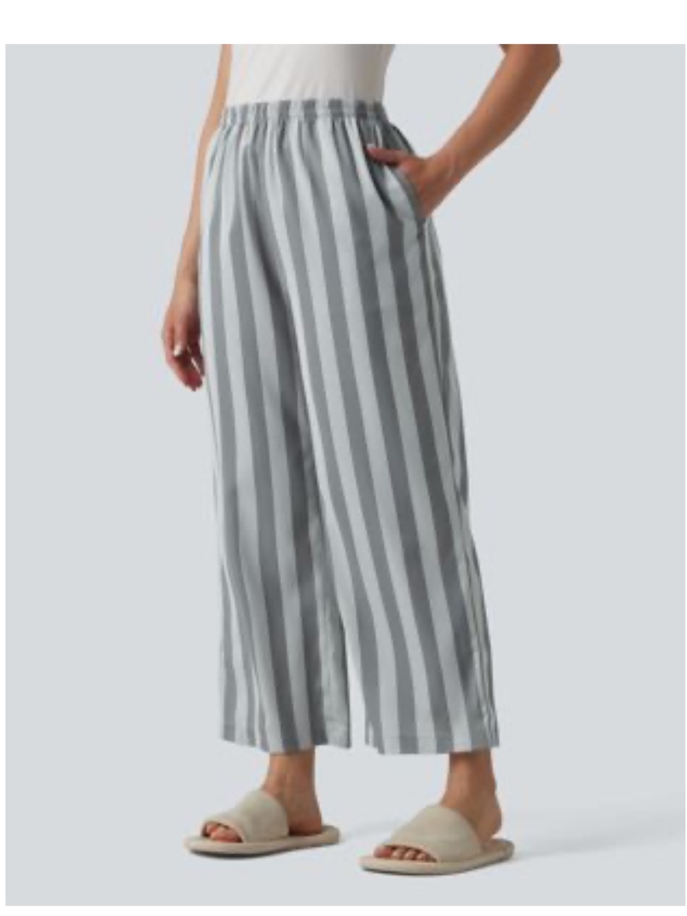 Halara NWT High Waisted Straight Leg Grey Stripe Lounge Pants with Pockets S